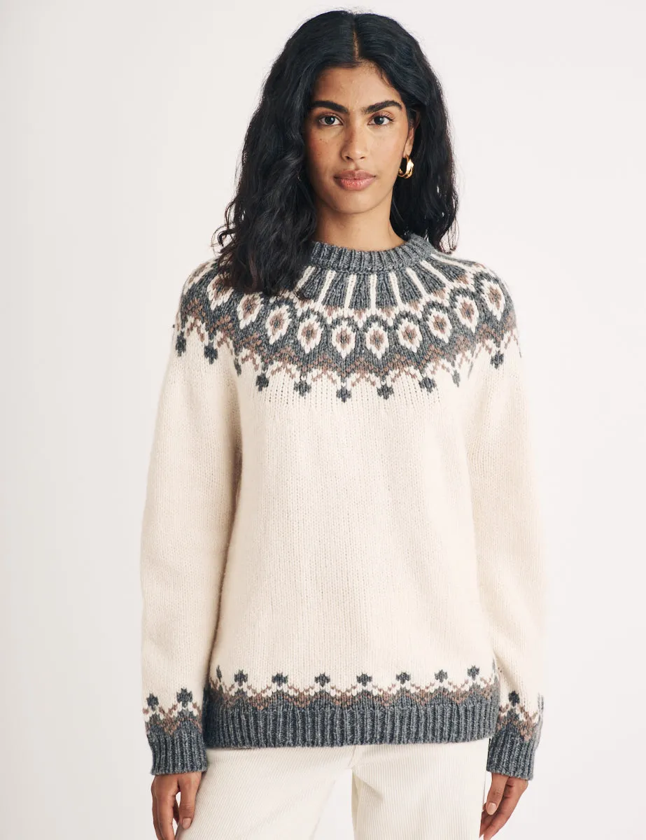 Cream Fair Isle Chunky Knitted Wool Jumper