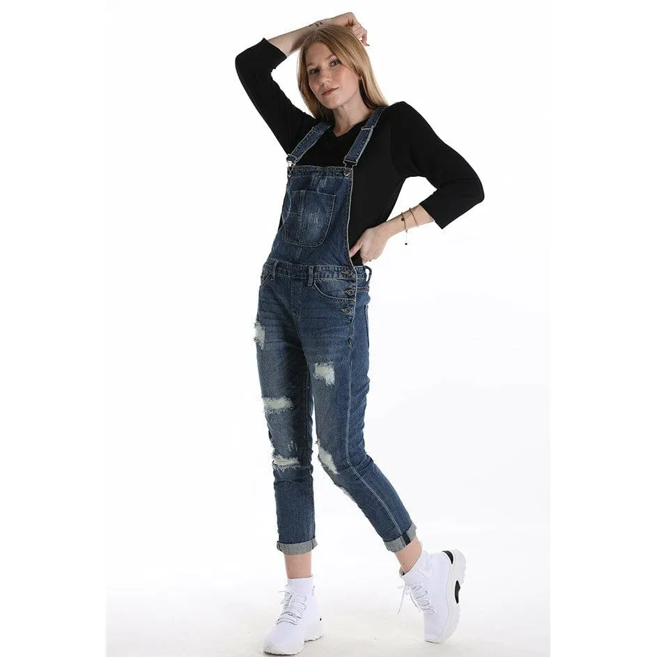 Damen Hose Latz Baumwolle Denim