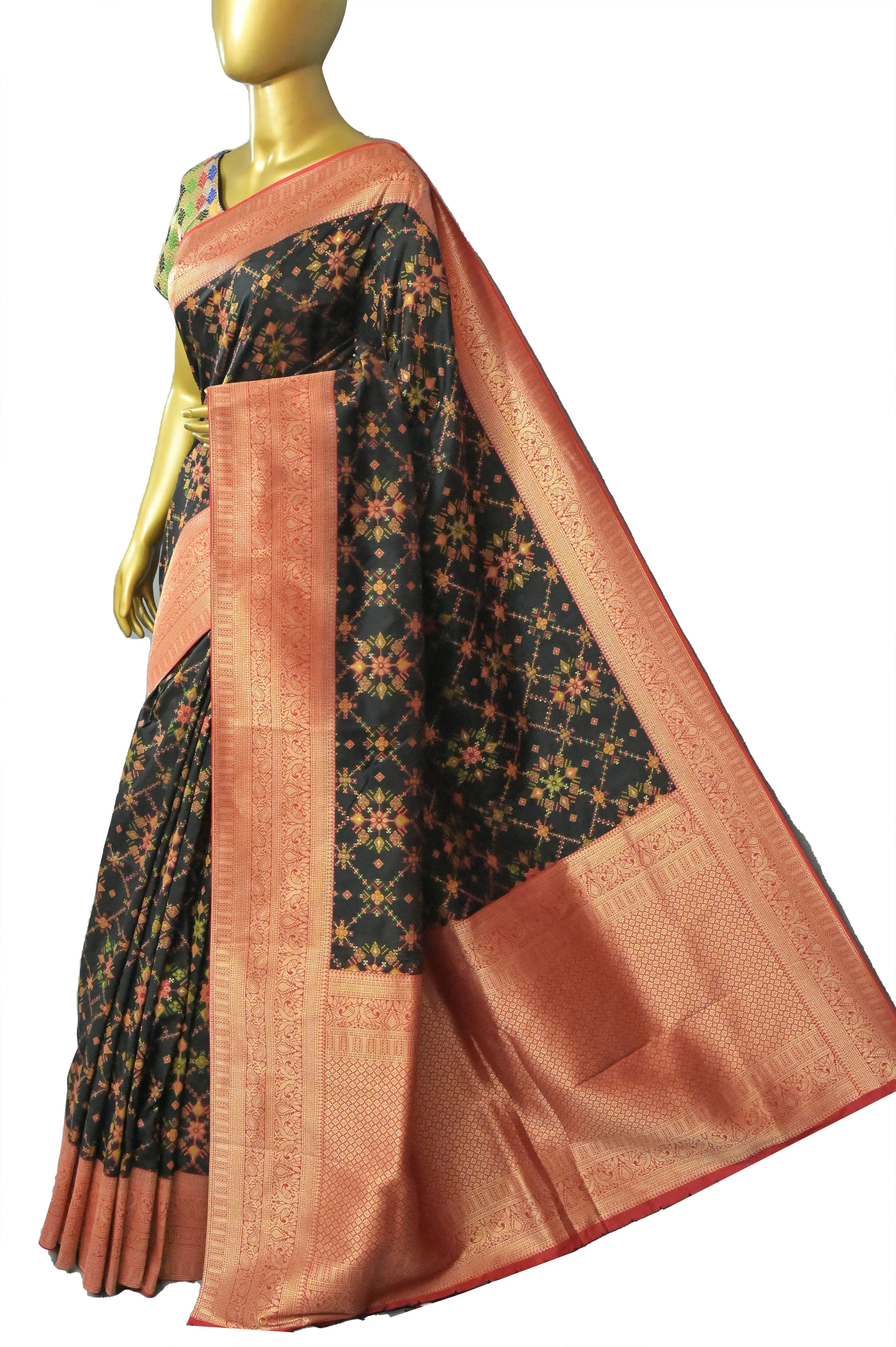 Dark Black Color Kani Silk Saree with Banarasi Border