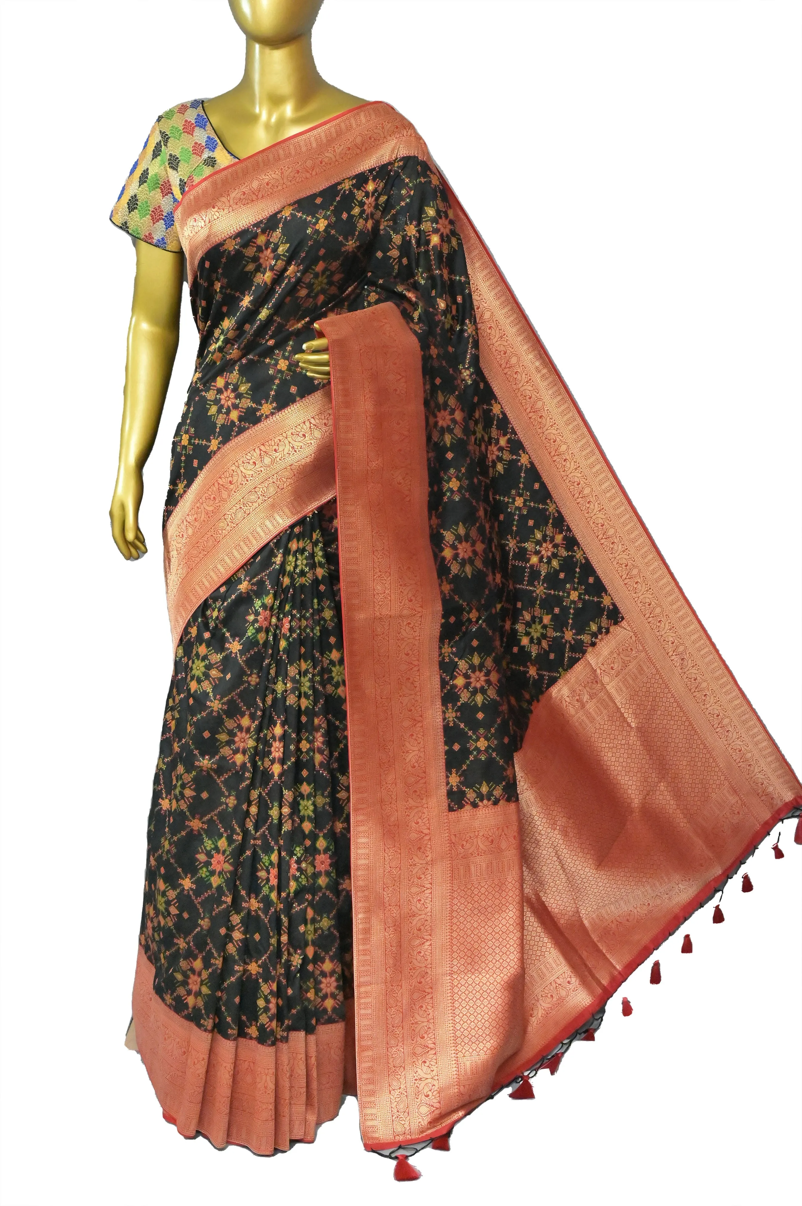 Dark Black Color Kani Silk Saree with Banarasi Border