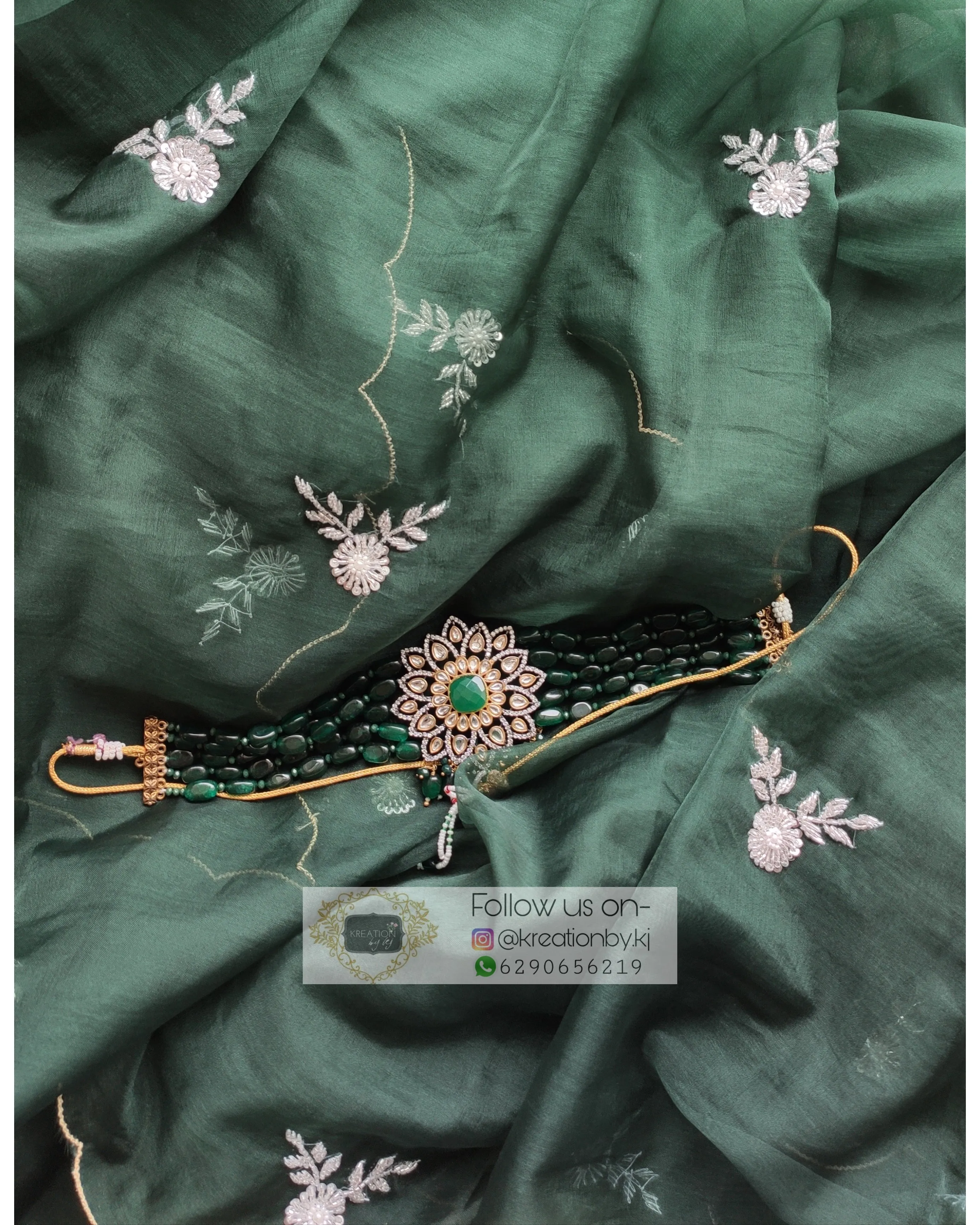 Dark Green Organza Silk Saree With 86 Bootas