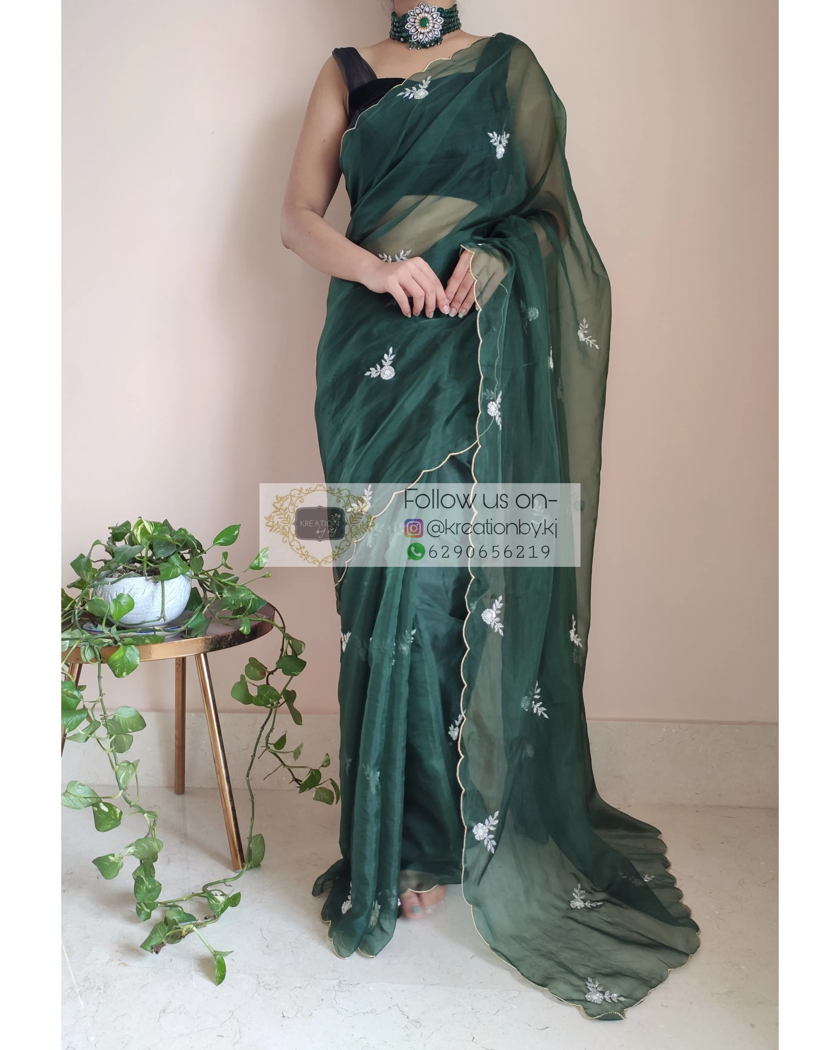 Dark Green Organza Silk Saree With 86 Bootas