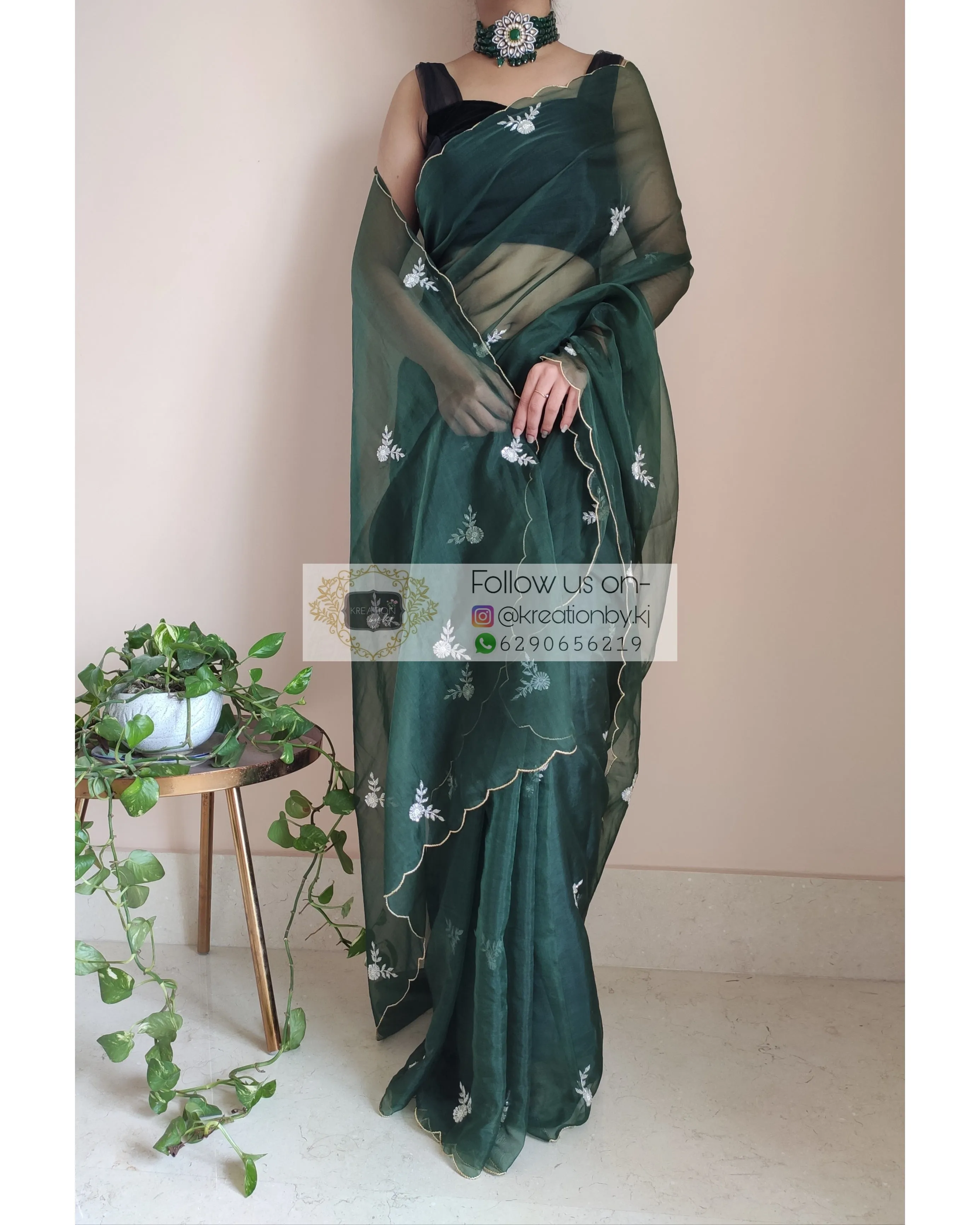 Dark Green Organza Silk Saree With 86 Bootas