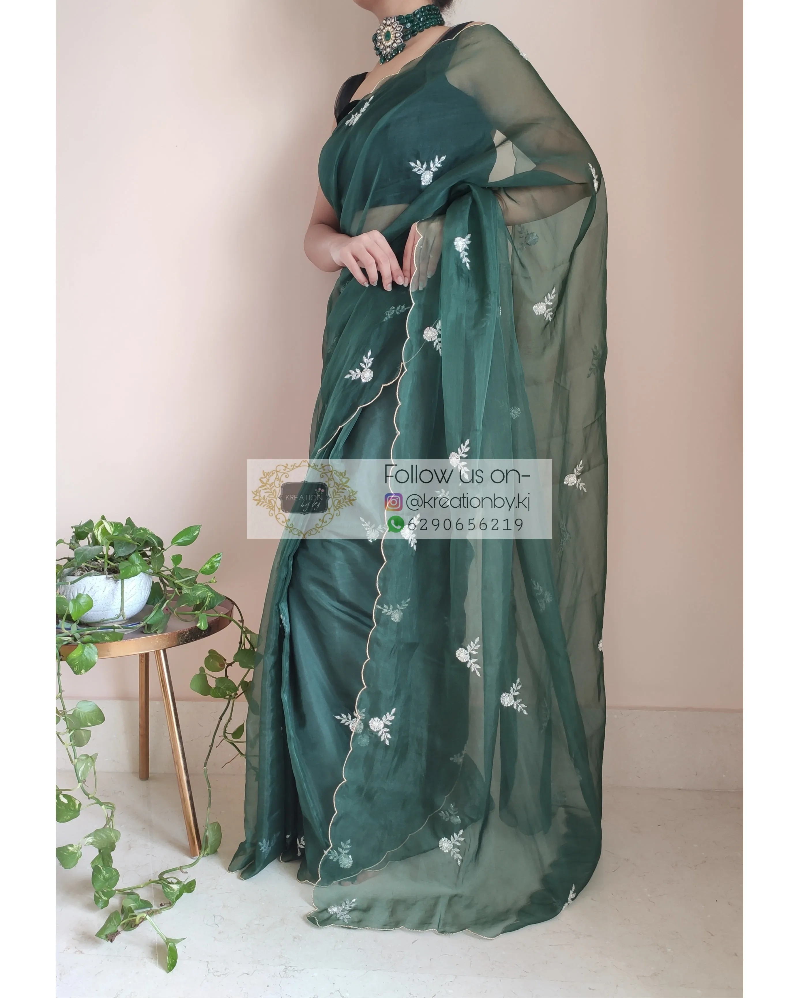 Dark Green Organza Silk Saree With 86 Bootas