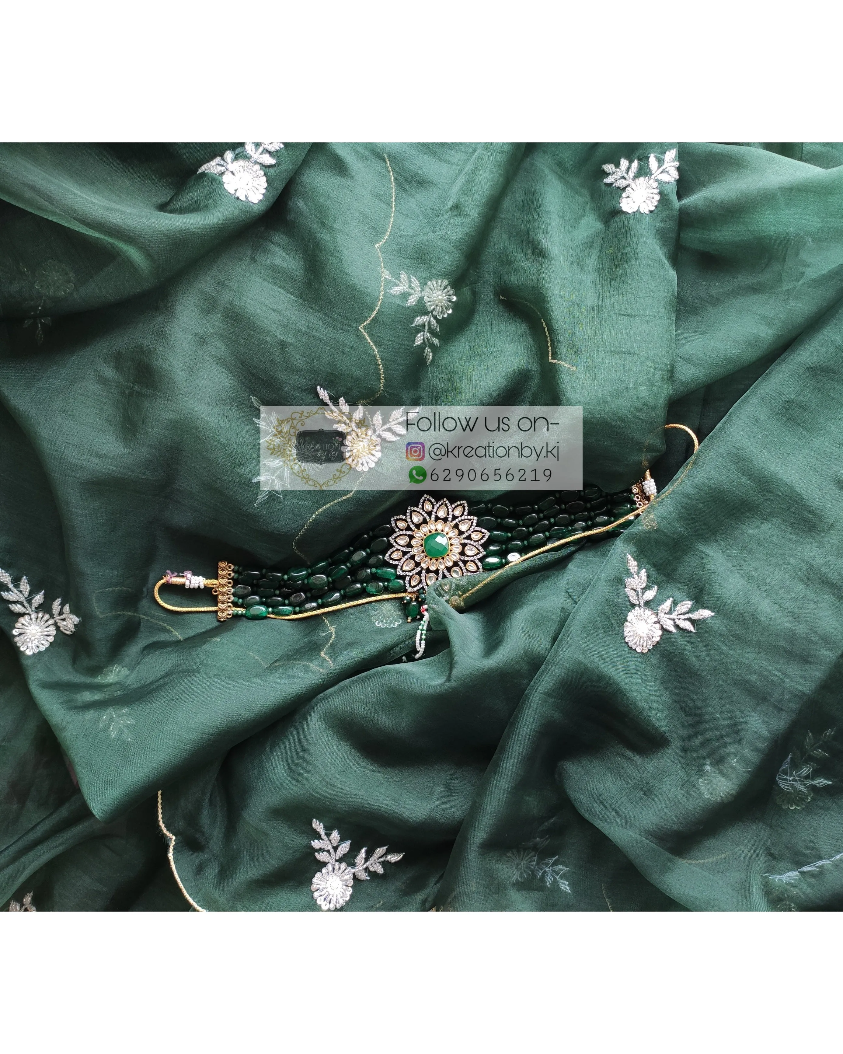 Dark Green Organza Silk Saree With 86 Bootas