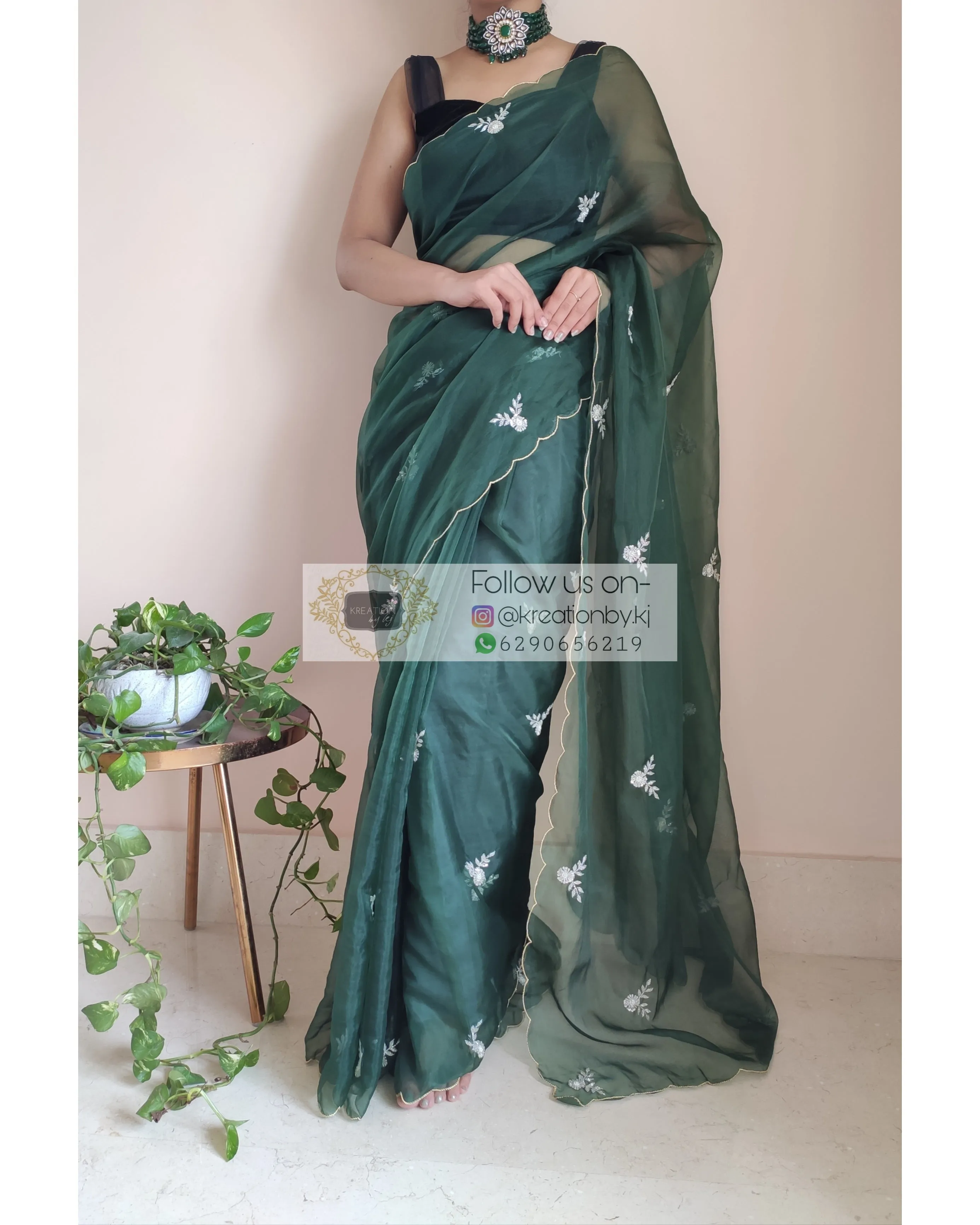 Dark Green Organza Silk Saree With 86 Bootas