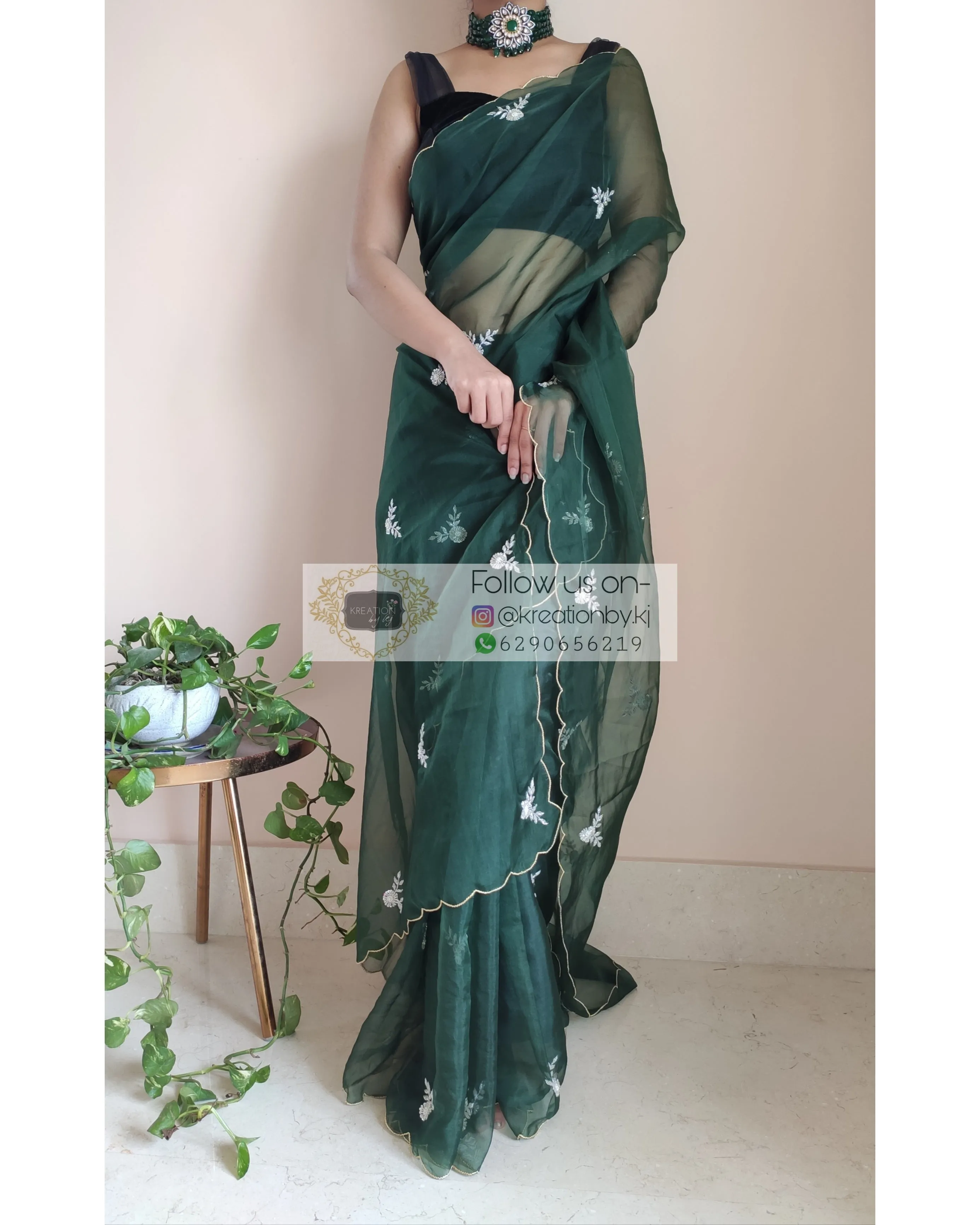 Dark Green Organza Silk Saree With 86 Bootas