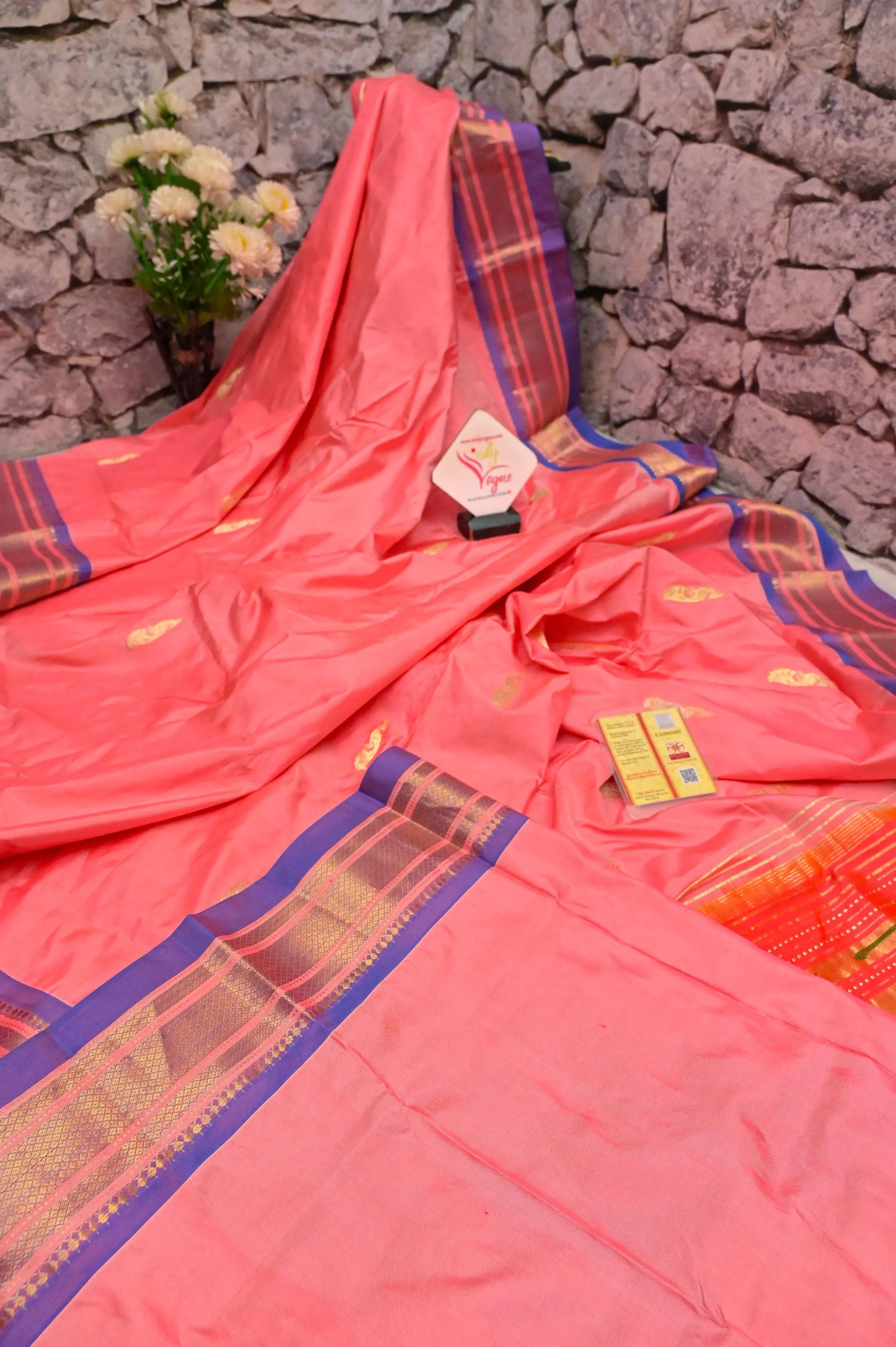 Dark Salmon Pink Color Pure Yeola Paithani Saree