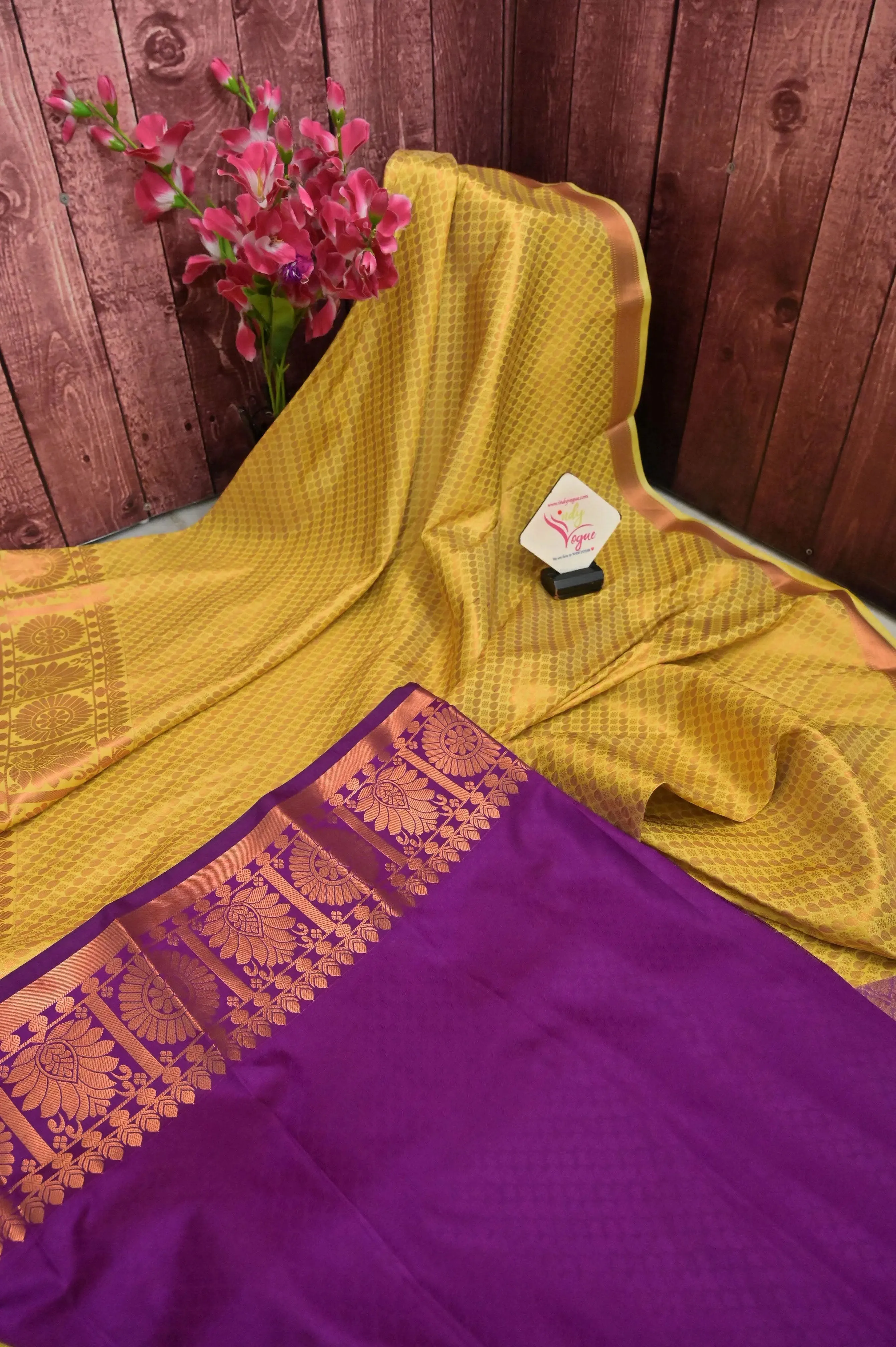 Dark Yellow Color South Silk with Allover Copper Buti and Border