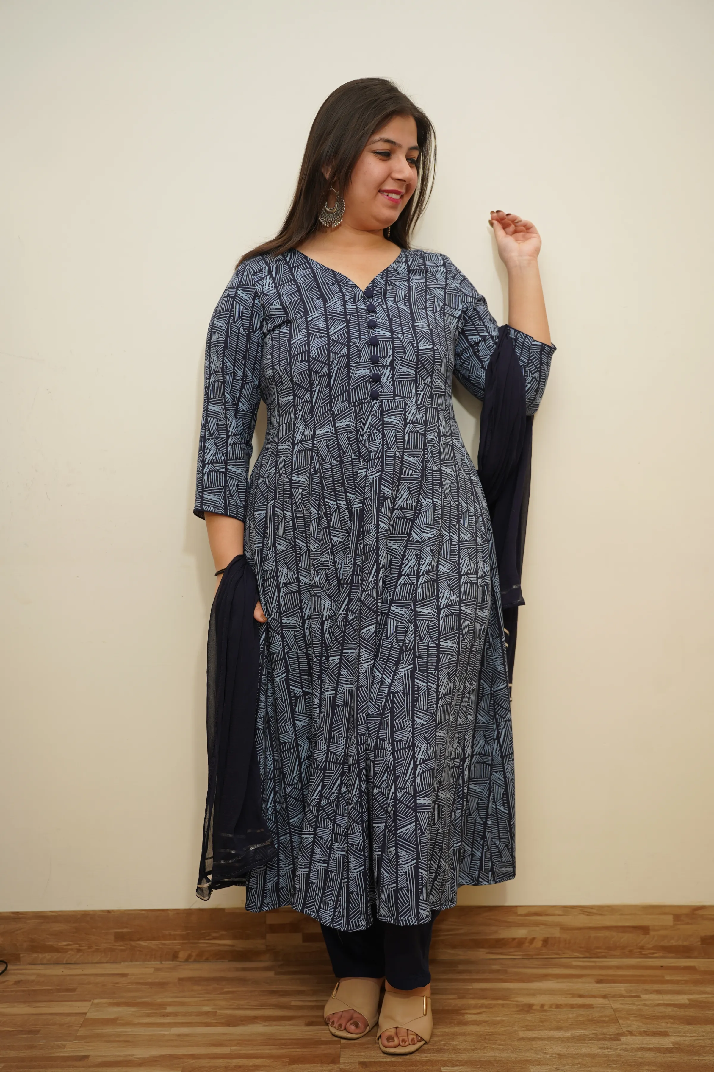 Deep Indigo Rayon Anarkali Set