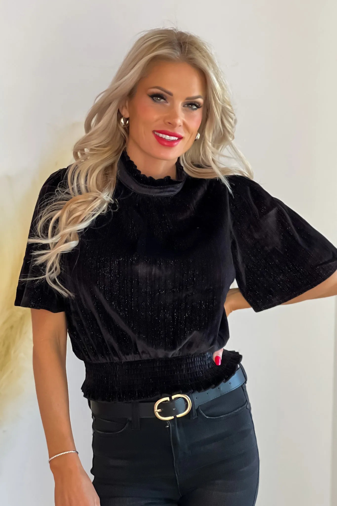 Do You Believe In Miracles Velour Blouse - Black