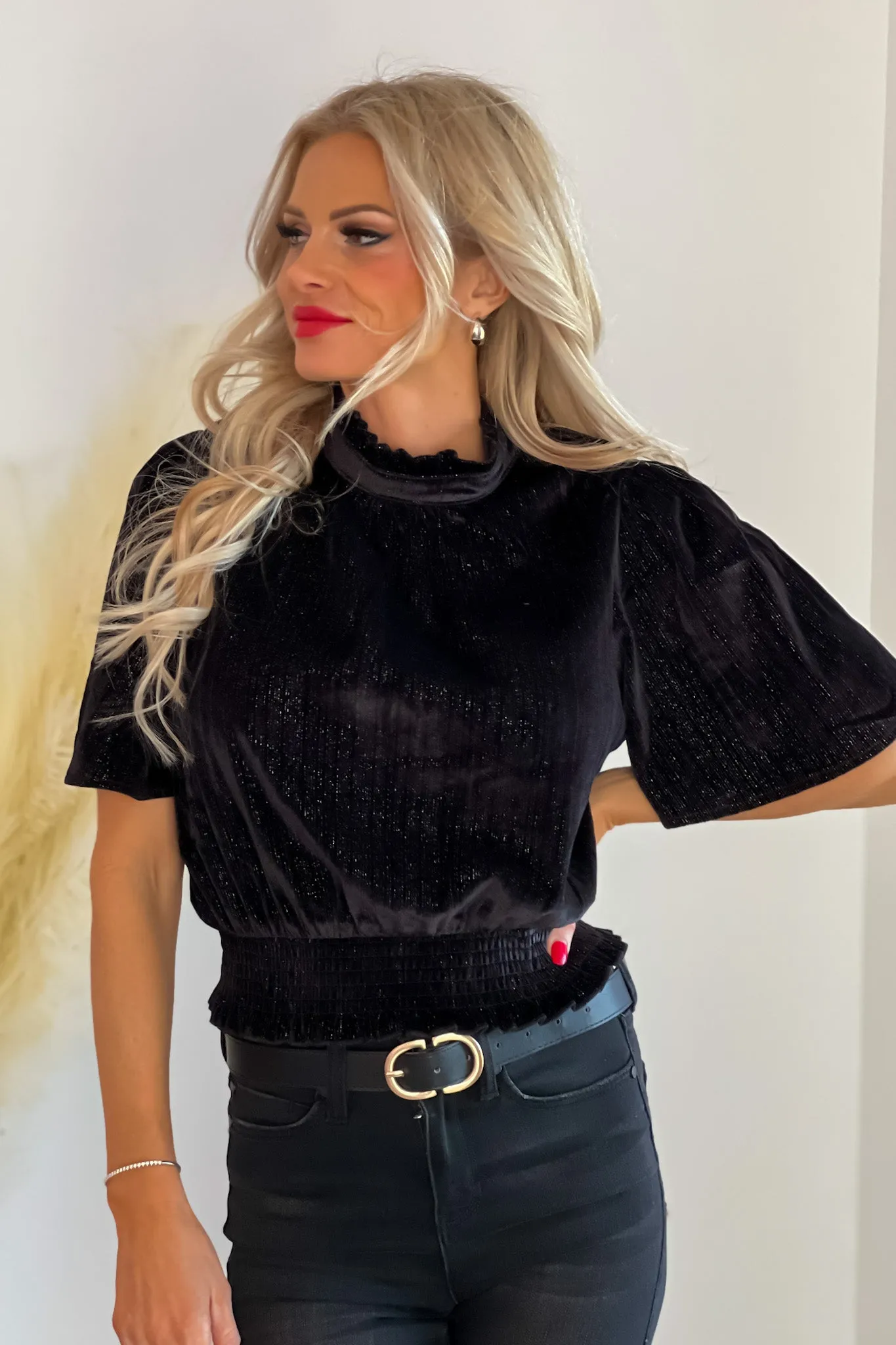 Do You Believe In Miracles Velour Blouse - Black