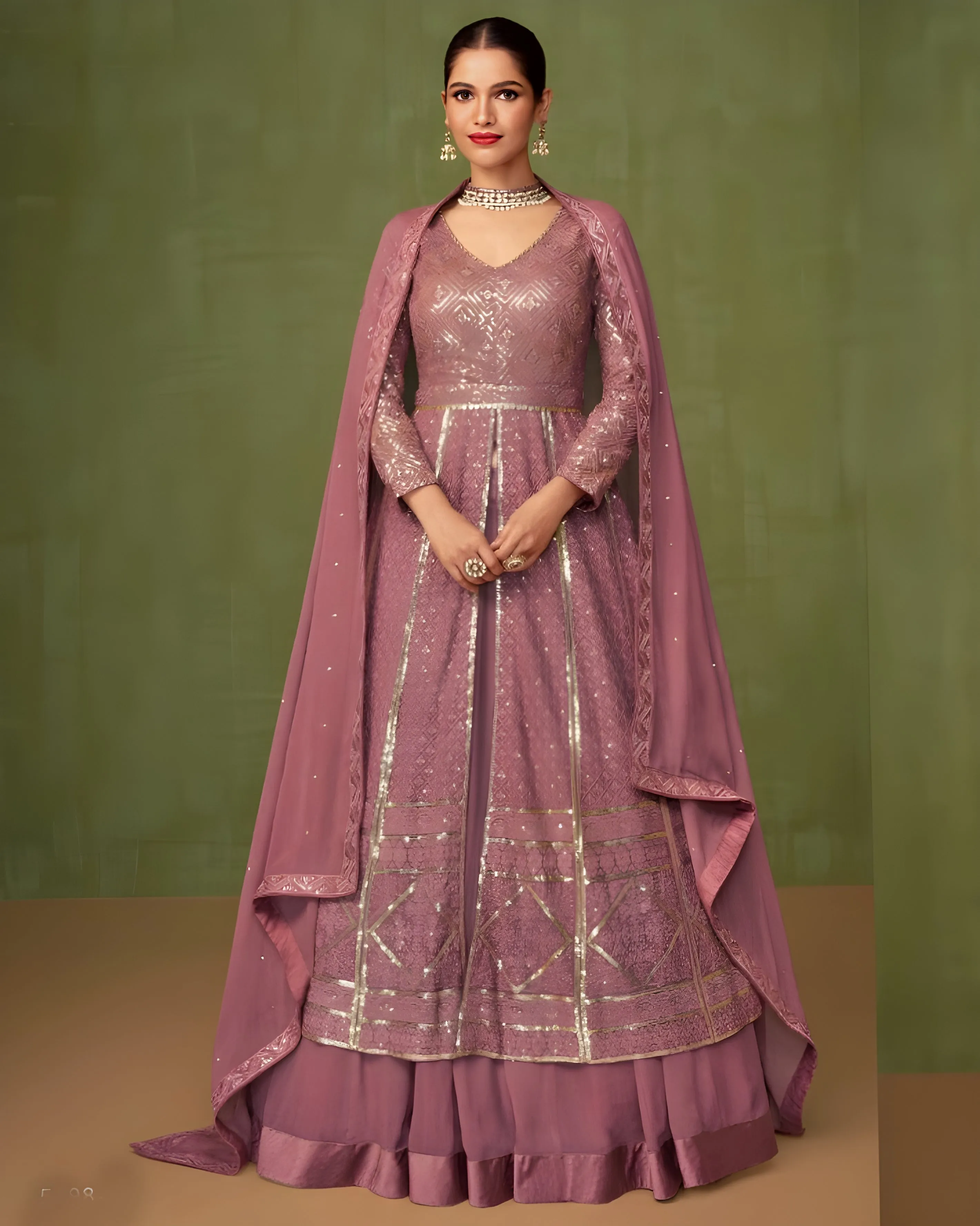 Embroidered Georgette Palazzo Suits Rouge