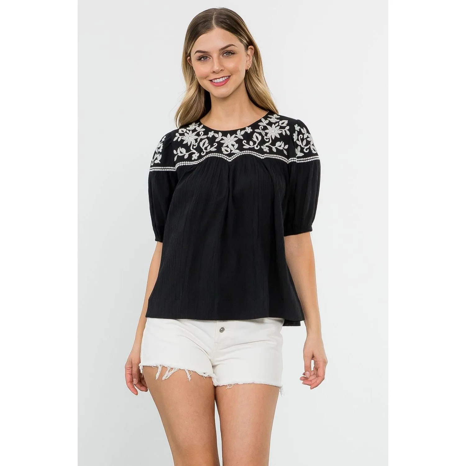 Emily Embroidered Short Sleeve THML Top