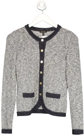 Escada Grey Button Down Contrast Trim Wool Cardigan UK XS