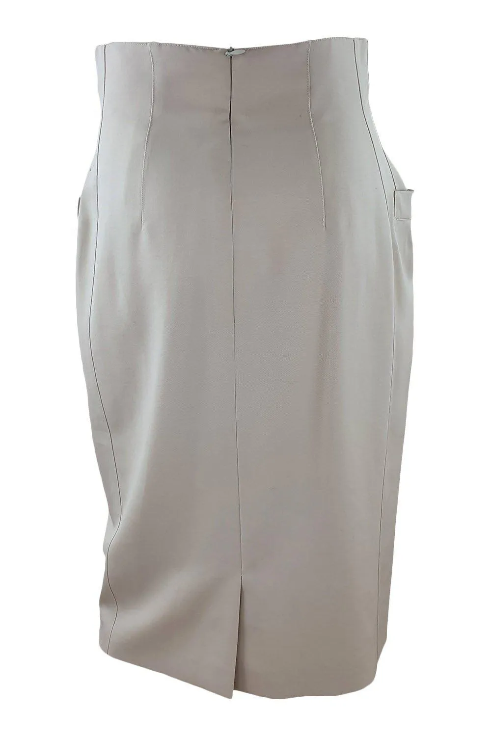 ESCADA Vintage 1980s Cream Pure New Wool Knee Length Pencil Skirt (36)