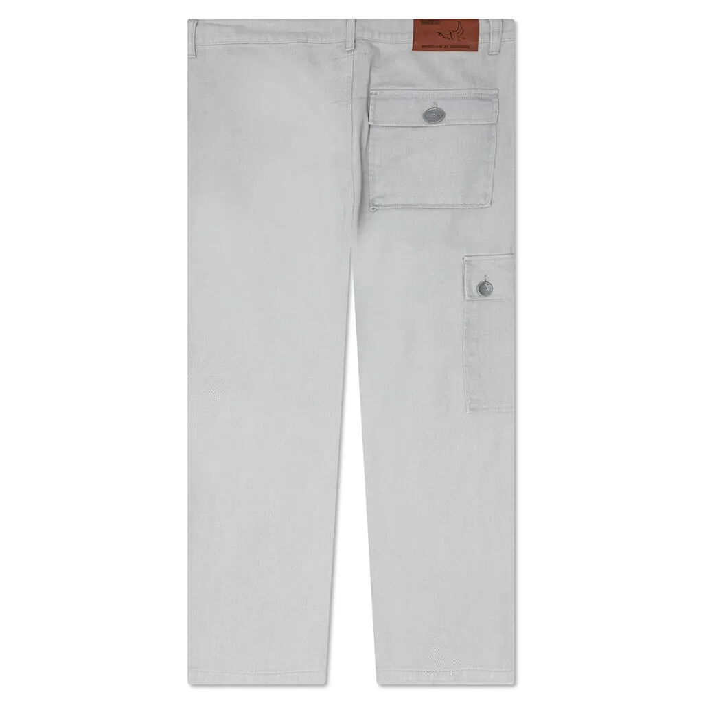 Face Embroidered Denim Pants - Grey