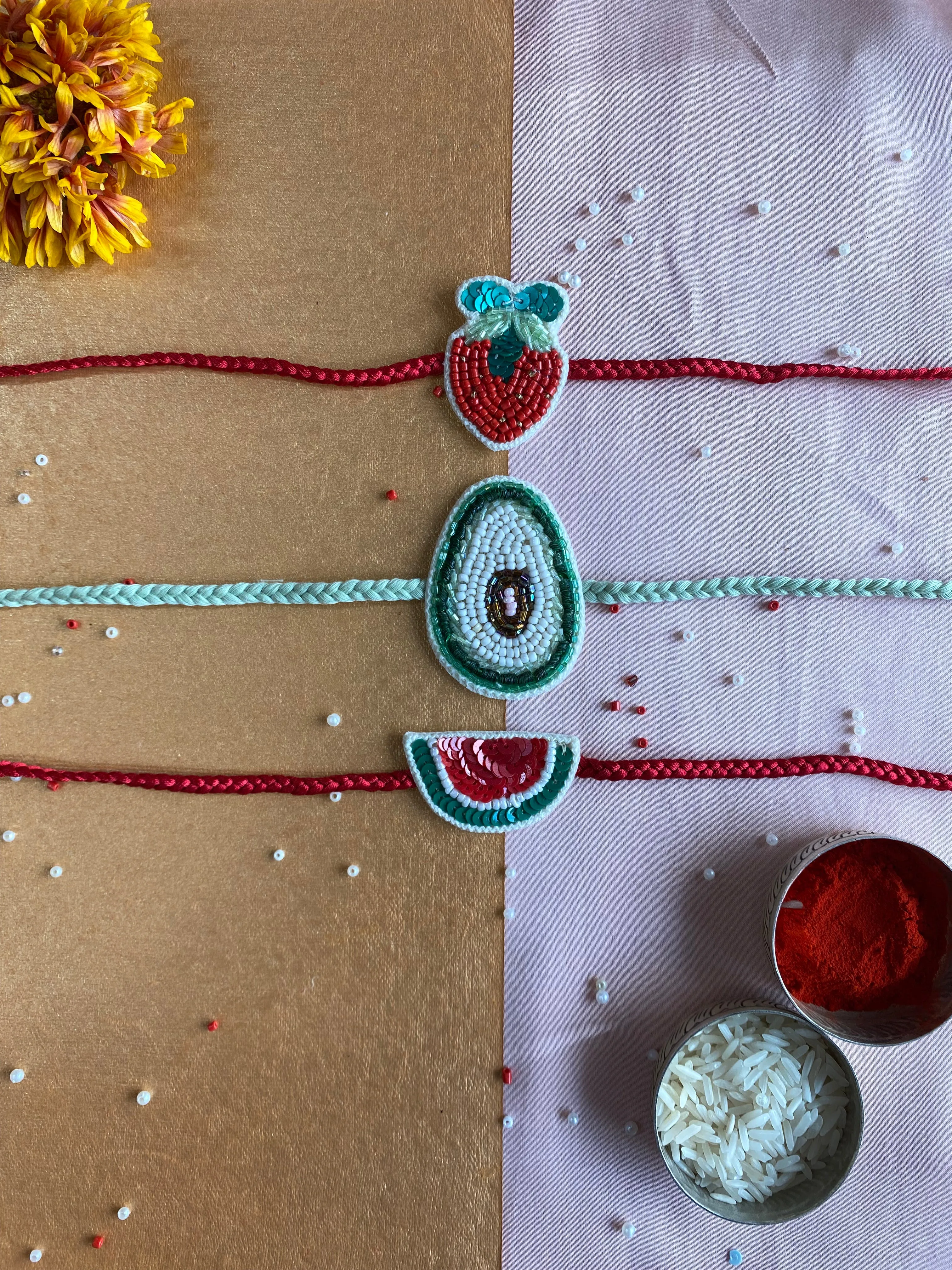 Fruits Embroidered Rakhi  set of 3