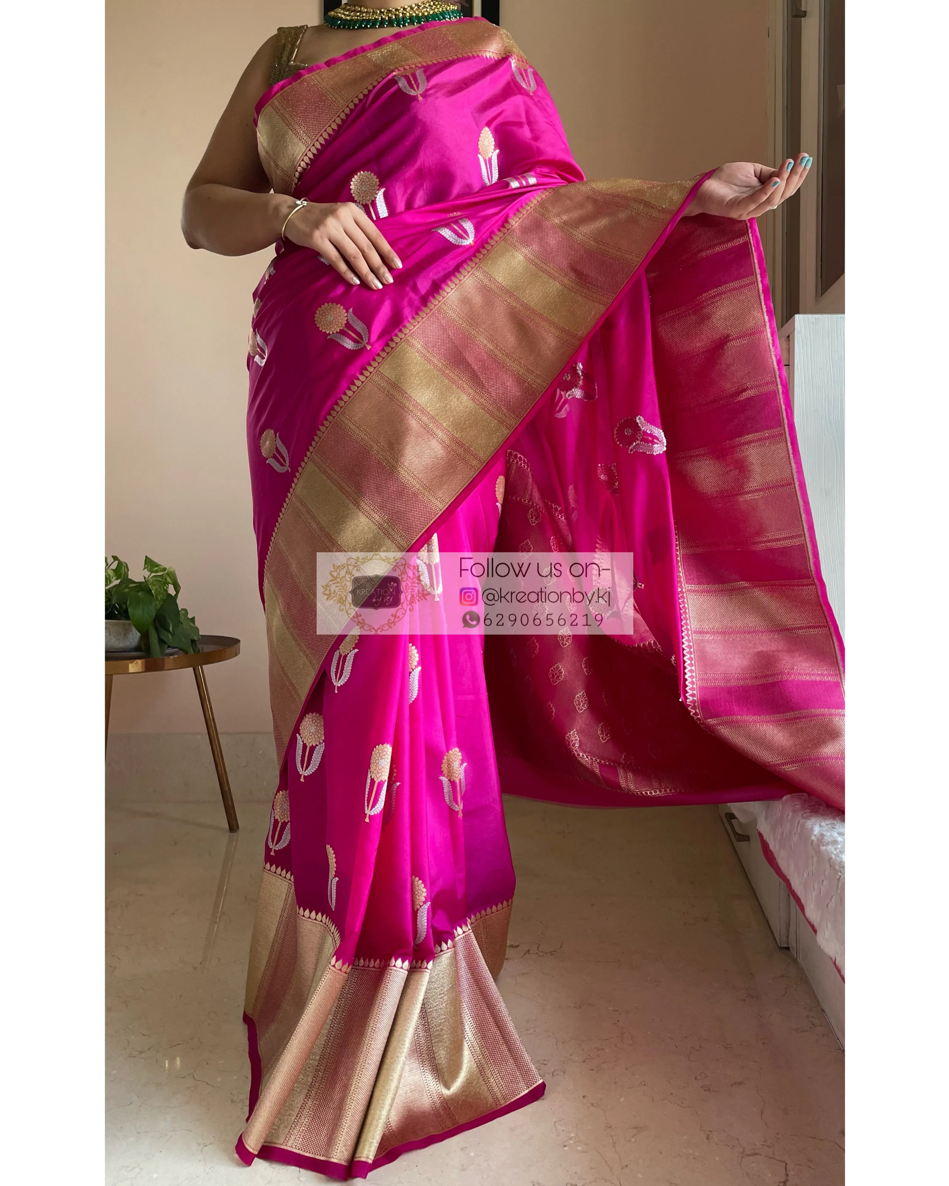 Fuschia Kataan Silk Saree with Gulaab Boota