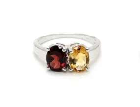 Garnet & Citrine Gemstone 925 Sterling Silver Ring, Natural Gemstone, Ellipse Shape Gemstone, Multi Stone Handmade Jewelry, Gift for Her