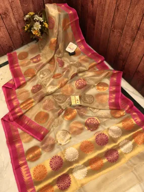 Golden Color Pure Tissue Silk Banarasi Saree