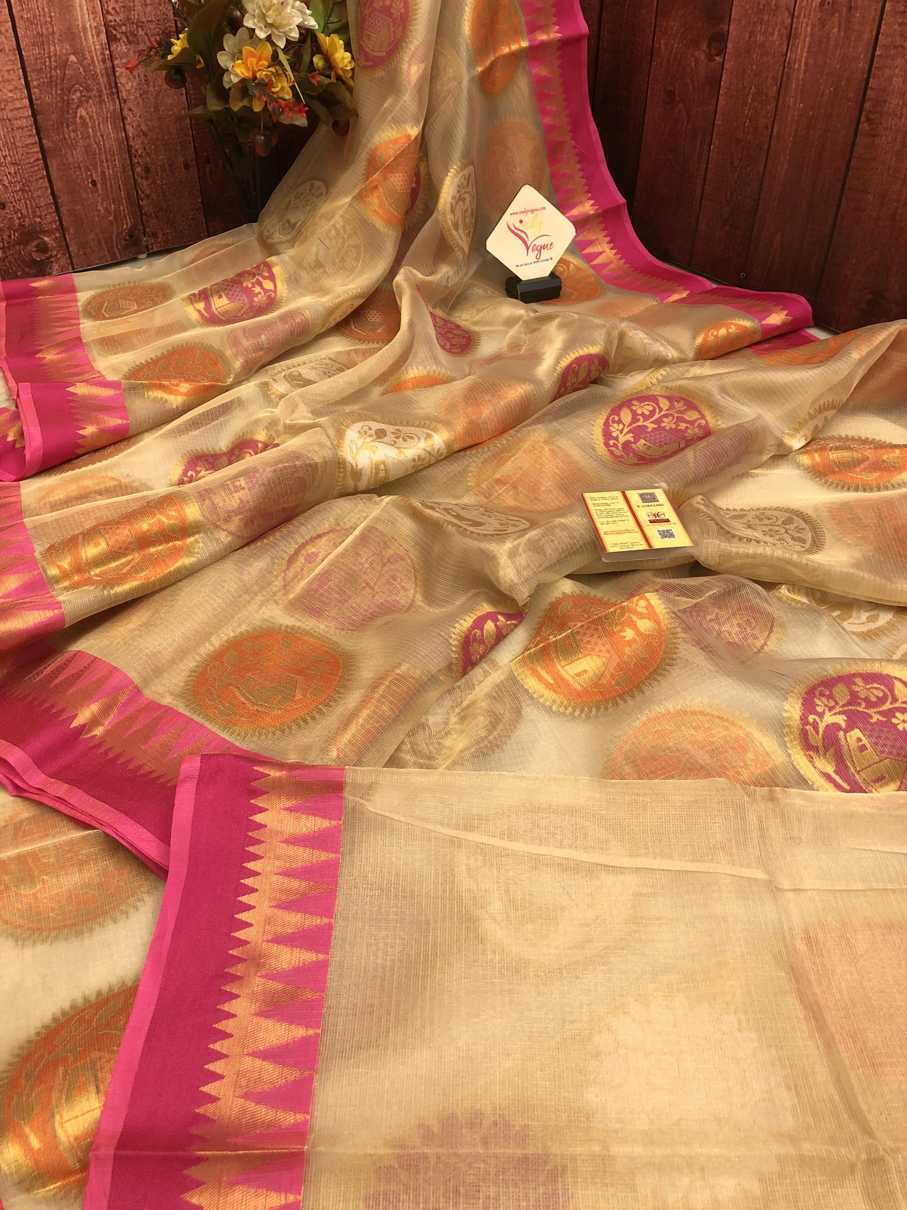 Golden Color Pure Tissue Silk Banarasi Saree