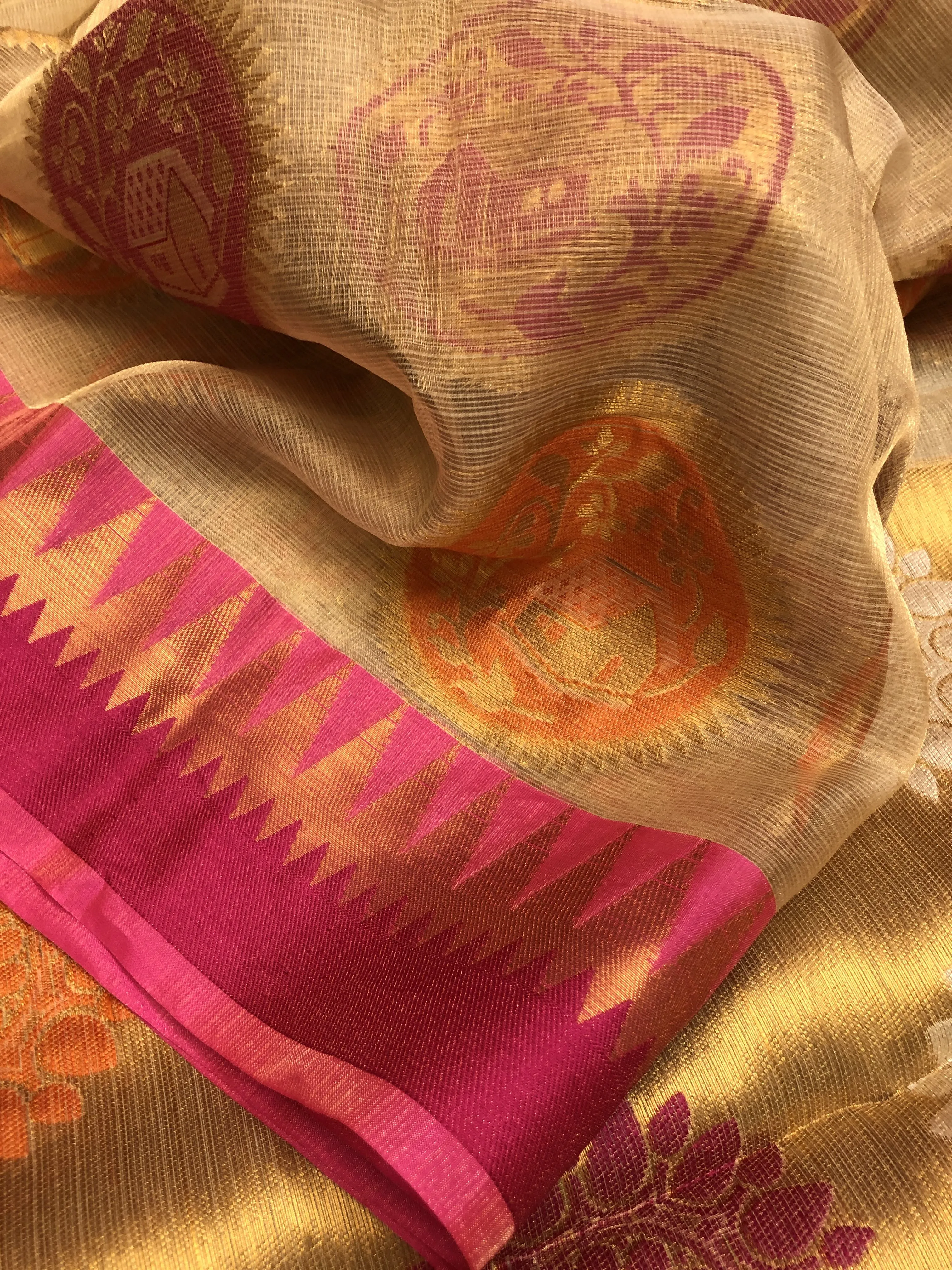 Golden Color Pure Tissue Silk Banarasi Saree