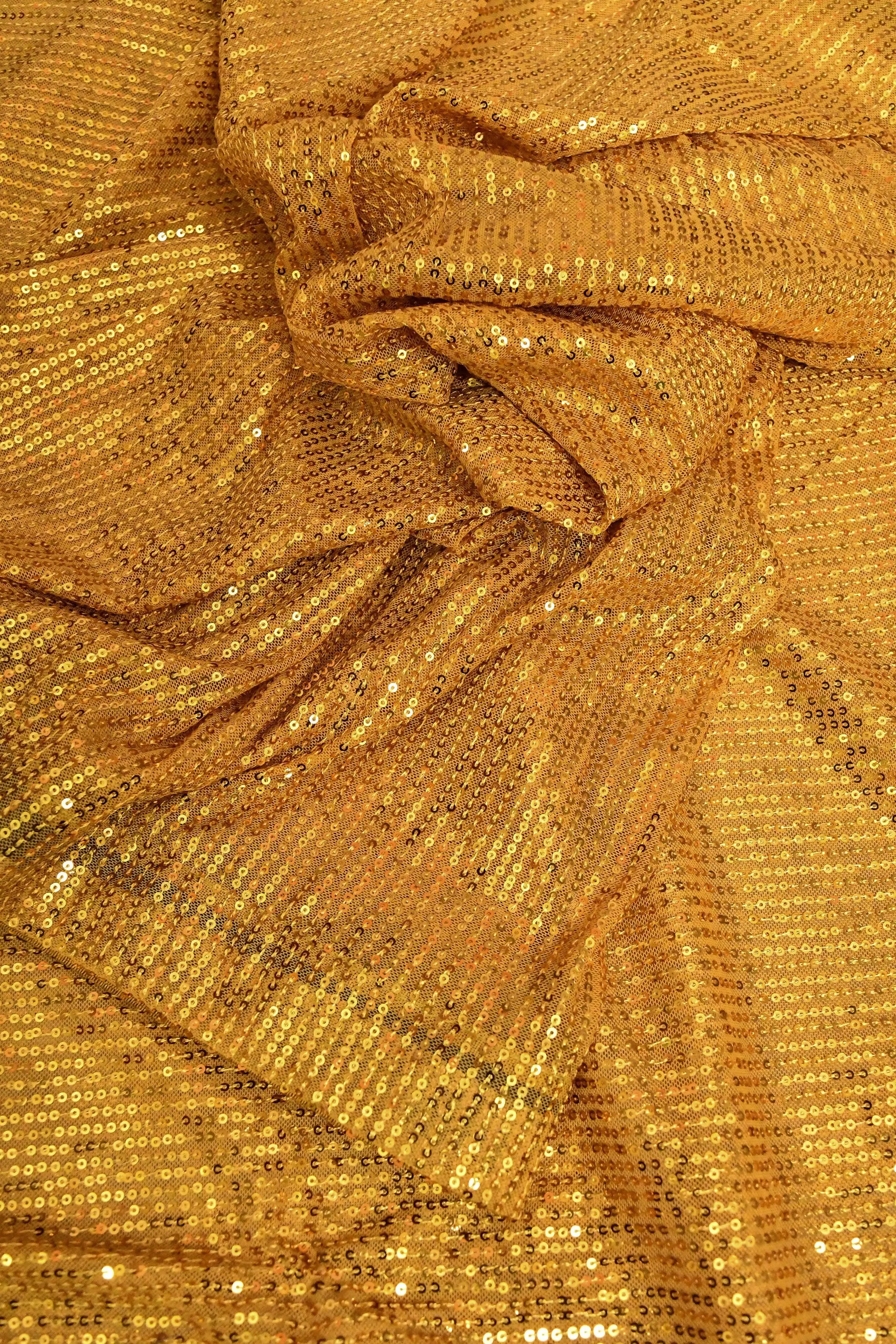 Golden Yellow Color Designer Net Sequin Weaving Saree with Dual Tone Patti Border