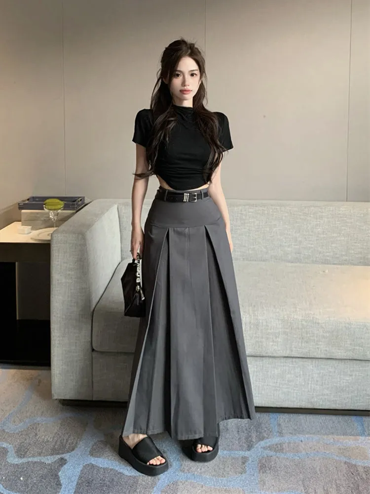 Gray Long Skirt Korean Fashion ON963