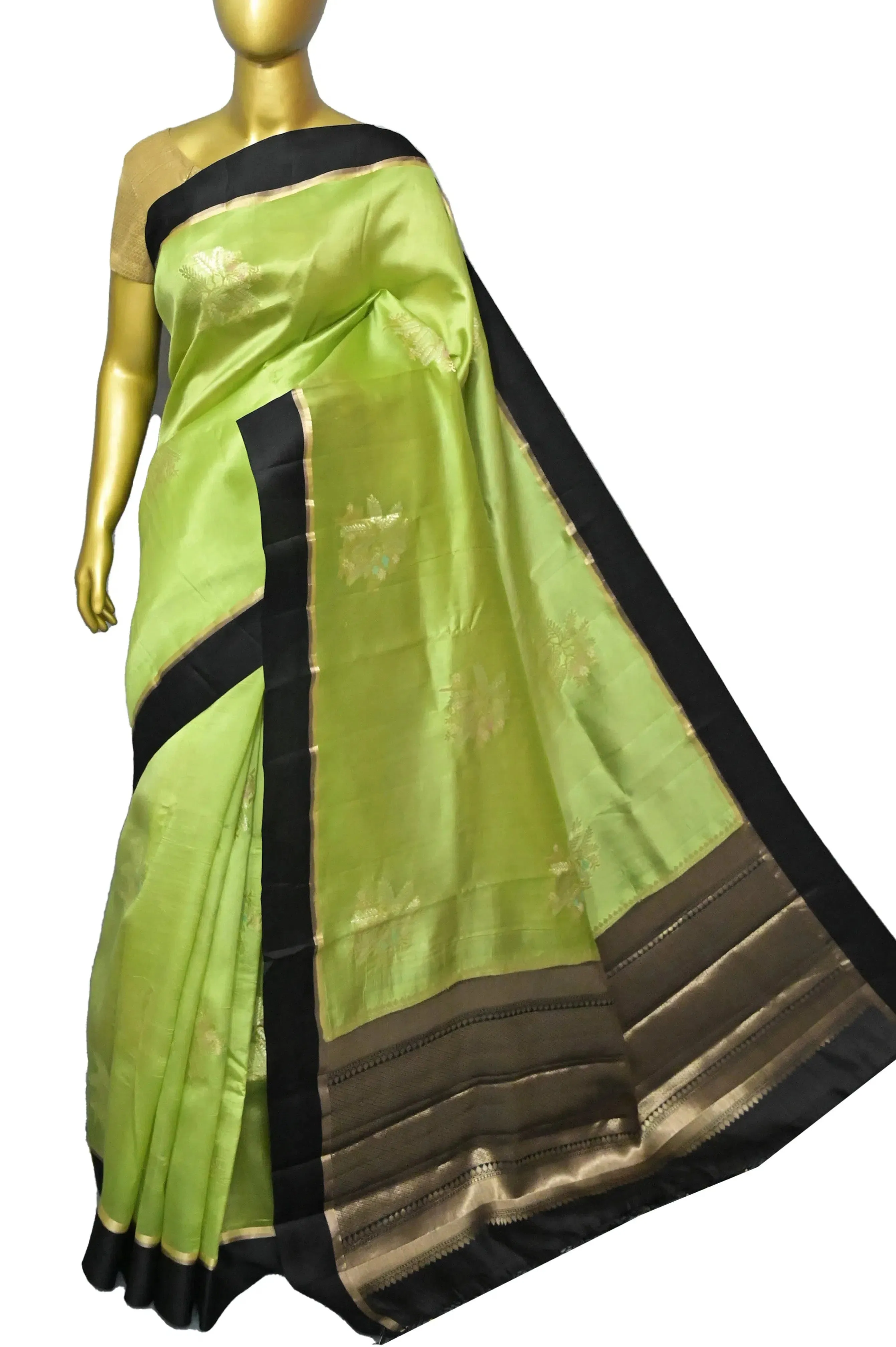 Green and Black Color Mango Silk Saree with Meenakari Work