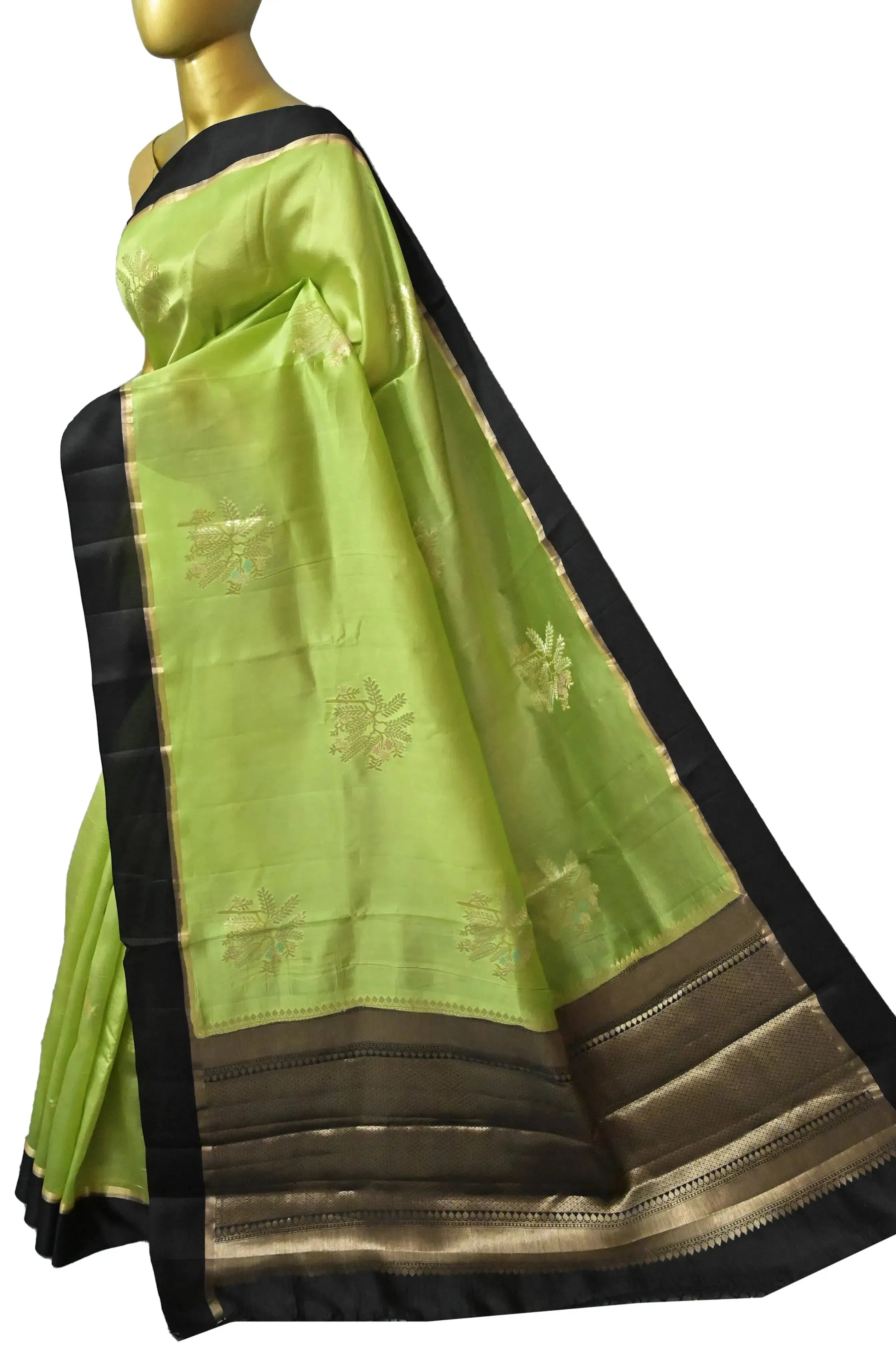 Green and Black Color Mango Silk Saree with Meenakari Work