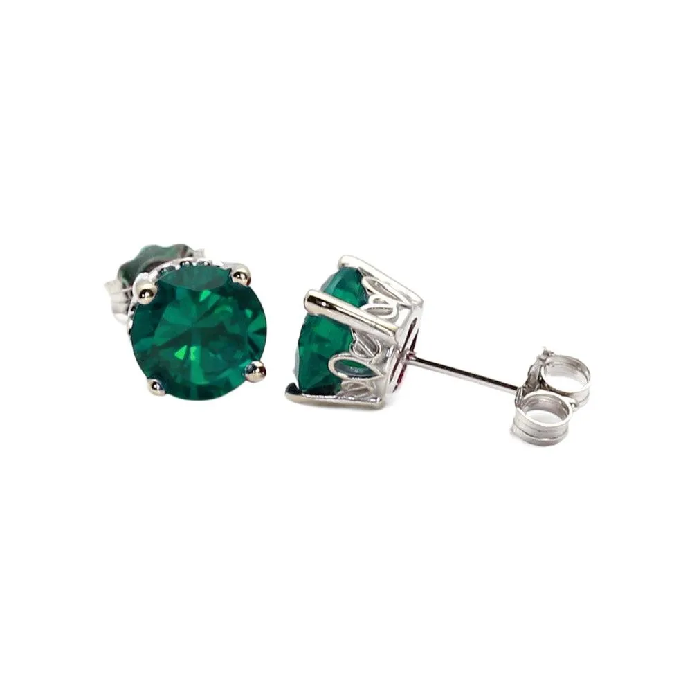 Green Emerald Earrings Round Emerald Studs in 14K Gold