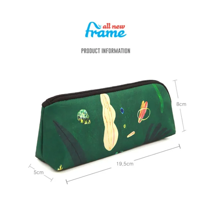 Green Island Graphic Pencil Cases Stationery Zipper School 19cm Office Cosmetics Pouches Artists Designer Prints Gifts Bags Purses Students Inner Pocket