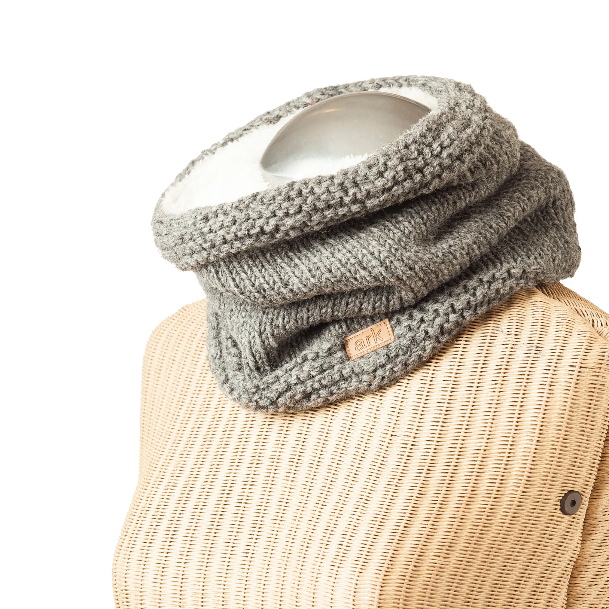 Grey neck warmer, Grey infinity scarf, fleece sherpa lined