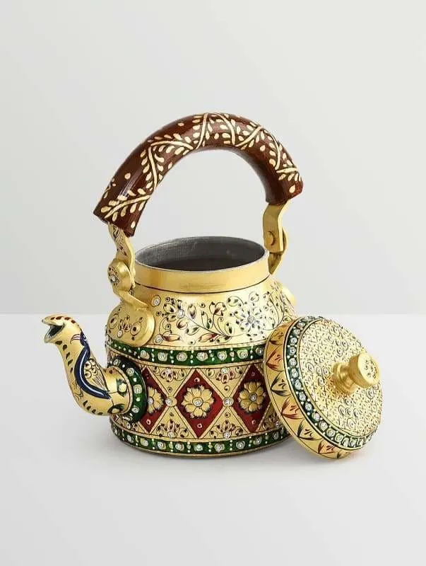 Handpainted Kaushalam Royal Jaipur Teapot in Stainless Steel Yellow