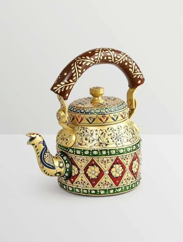 Handpainted Kaushalam Royal Jaipur Teapot in Stainless Steel Yellow