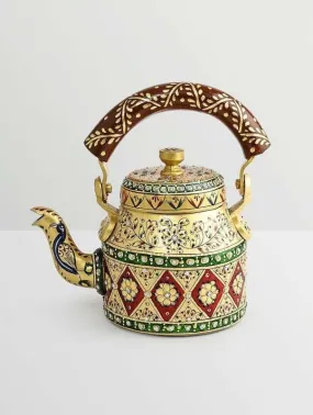 Handpainted Kaushalam Royal Jaipur Teapot in Stainless Steel Yellow