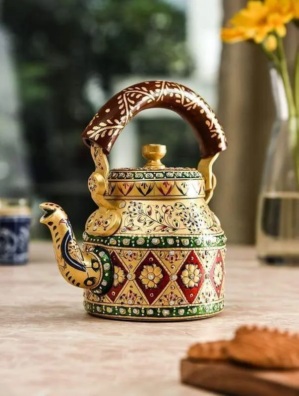 Handpainted Kaushalam Royal Jaipur Teapot in Stainless Steel Yellow