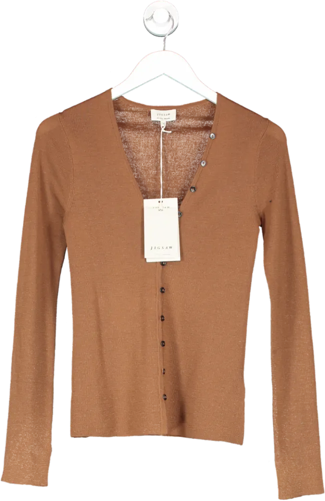 Jigsaw Brown Superfine Merino Wool Cardigan UK XS