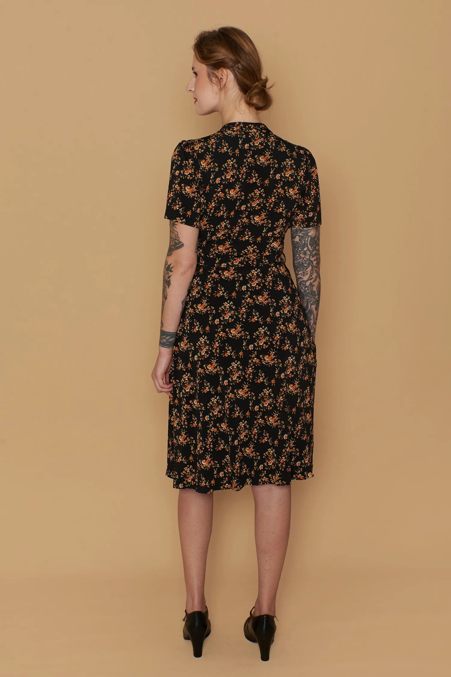 Jobelle Orange & Black Petite Floral Dress