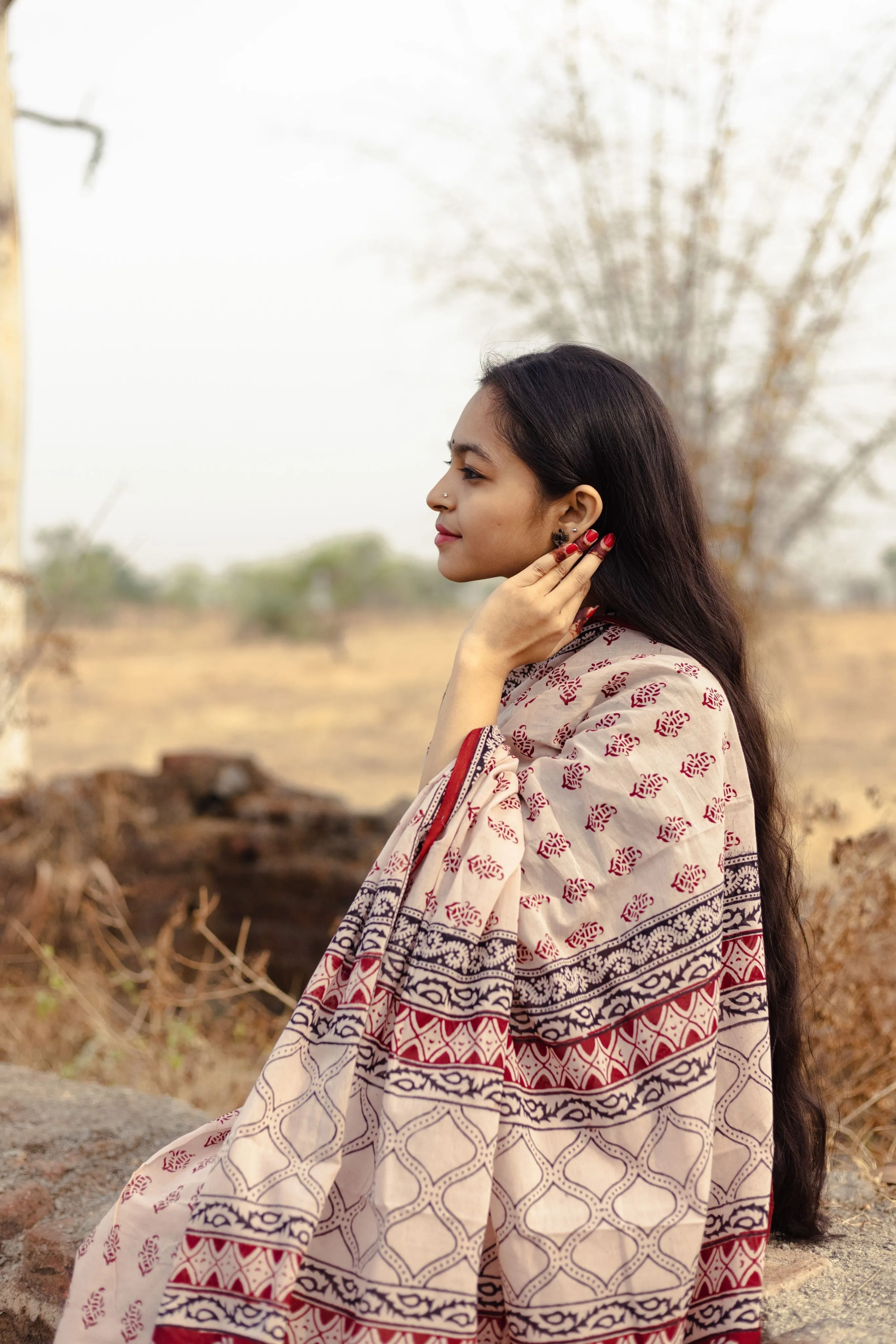 Kaisori Kali Jhumka handblockprinted cotton saree