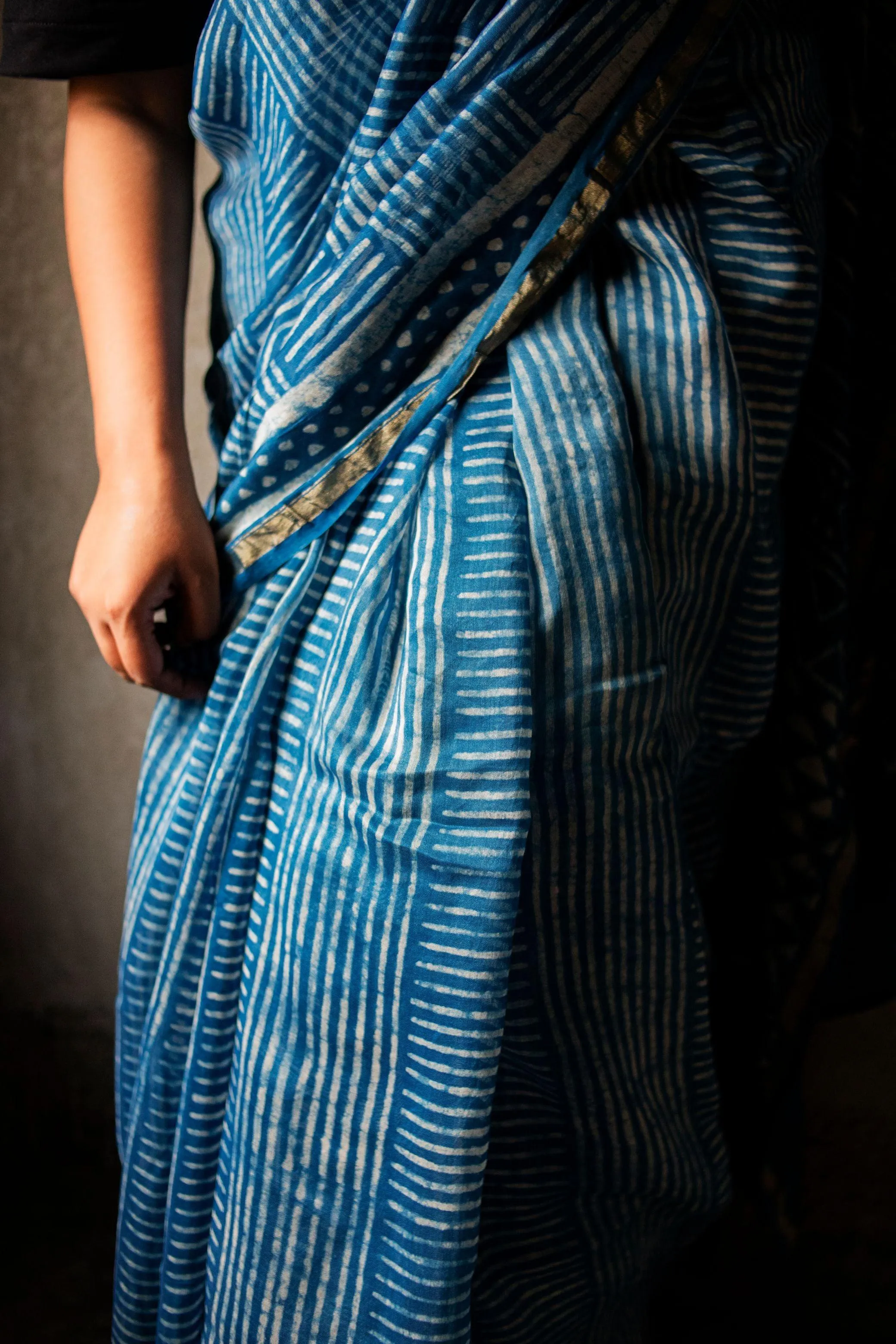 Kaisori Malhar Dabu Indigo Silk Cotton saree