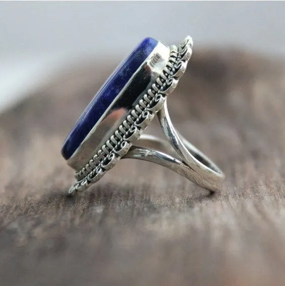 Lapis Lazuli Blue Gemstone Handmade 925 Sterling Silver Ring