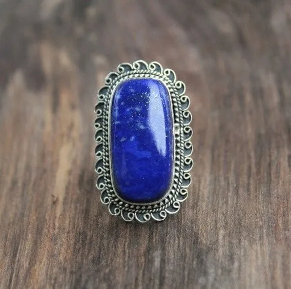 Lapis Lazuli Blue Gemstone Handmade 925 Sterling Silver Ring