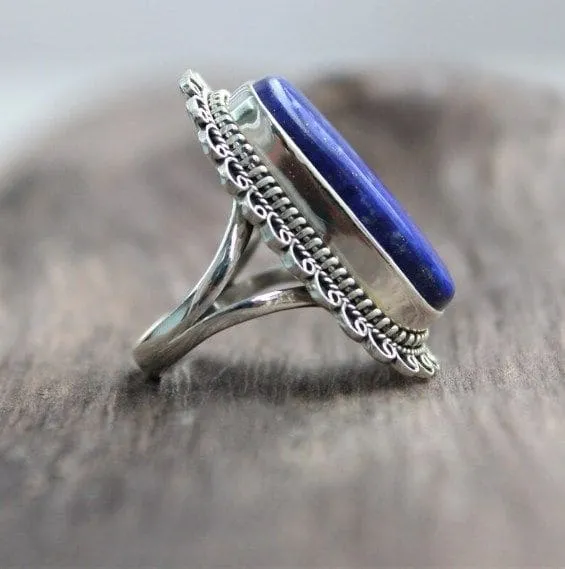 Lapis Lazuli Blue Gemstone Handmade 925 Sterling Silver Ring