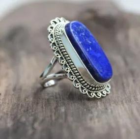 Lapis Lazuli Blue Gemstone Handmade 925 Sterling Silver Ring