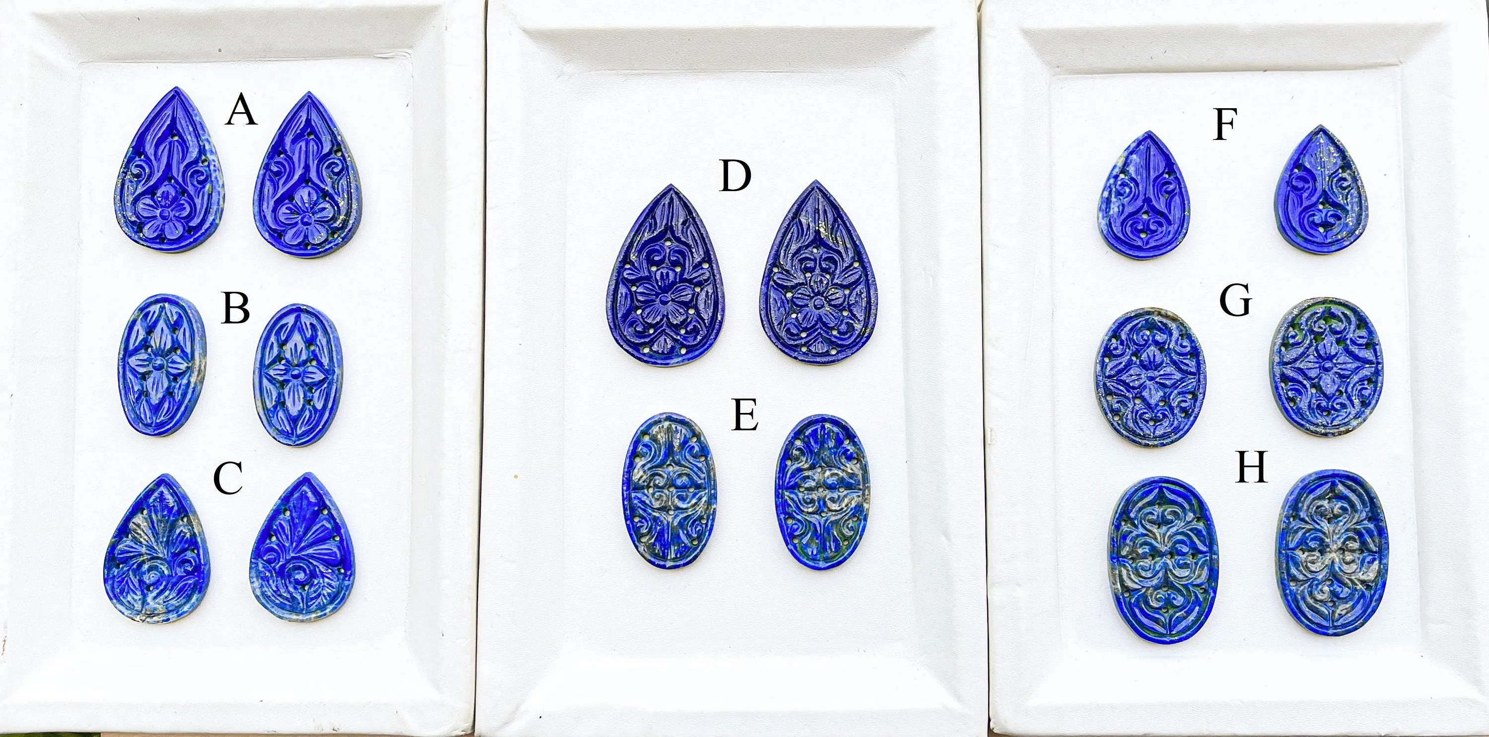 Lapis Lazuli Window Carving Pairs, Lapis Lazuli Gemstone, Lapis Lazuli Carving for Jewelry making