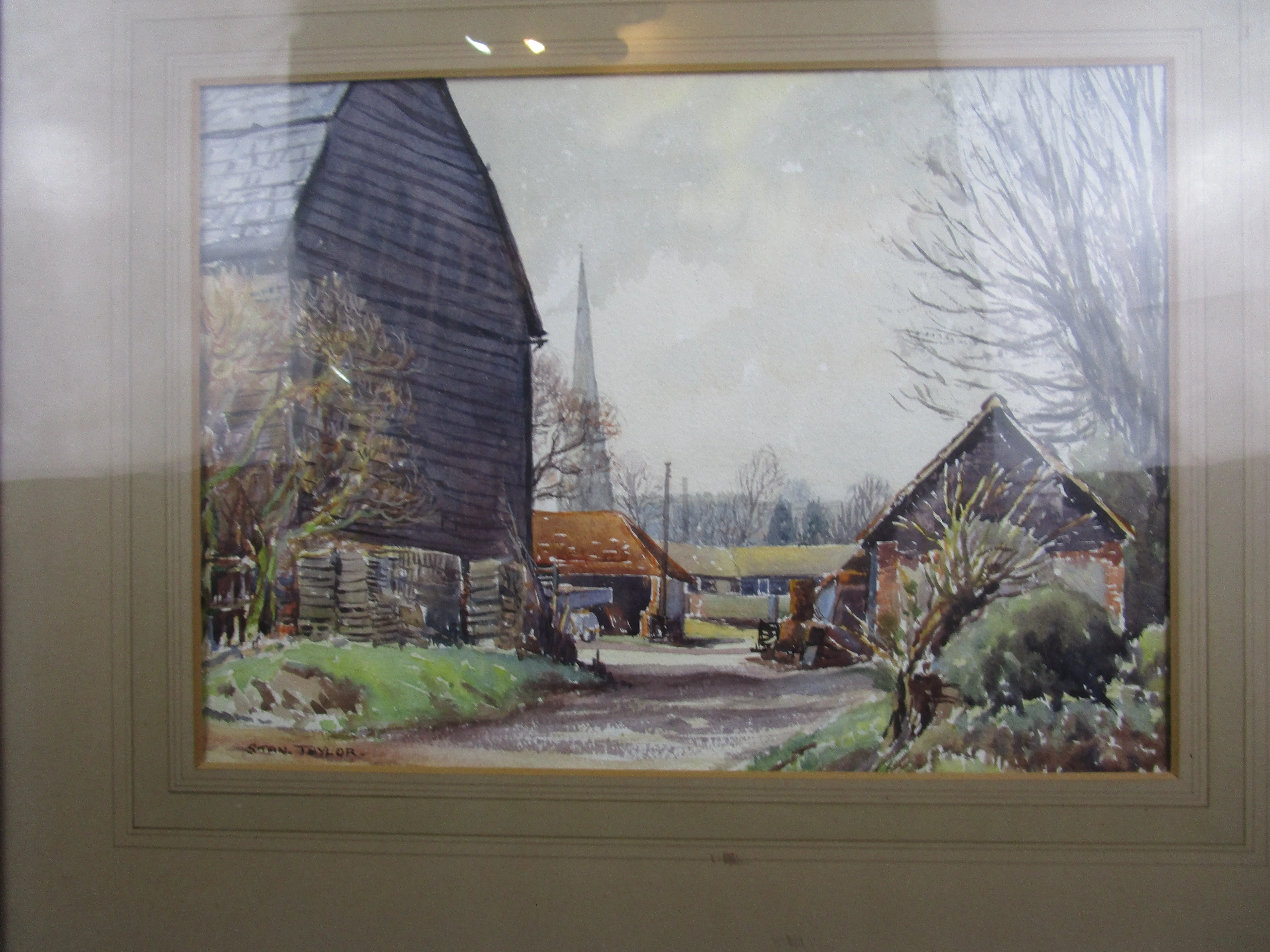 Larger Framed Watercolour of a Farm Vintage c1960