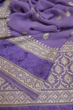 Lavender Color Georgette Saree with Allover Embroidery and Butta