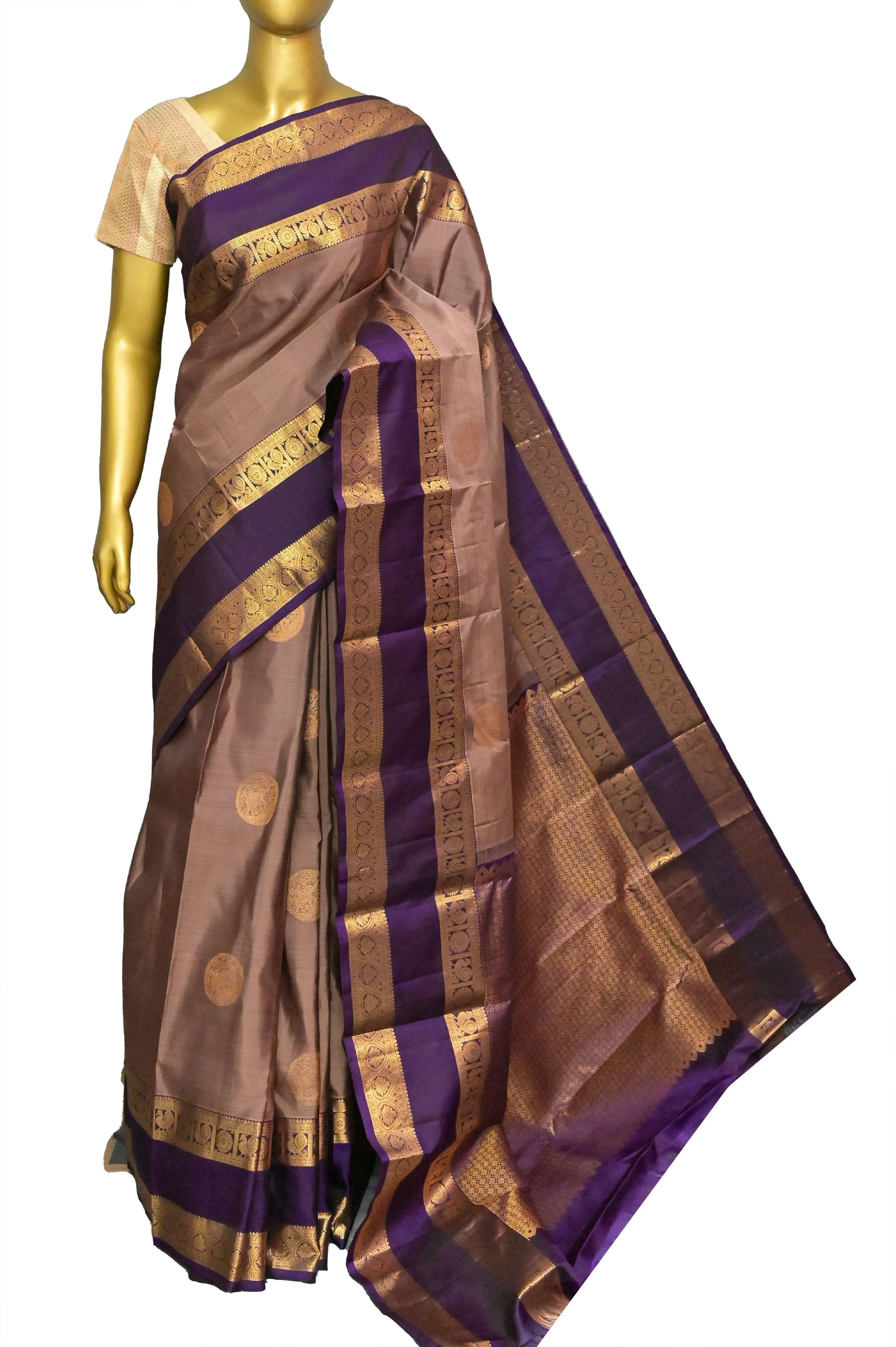 Light Chocolate Color Pure Kanjeevaram SIlk Saree